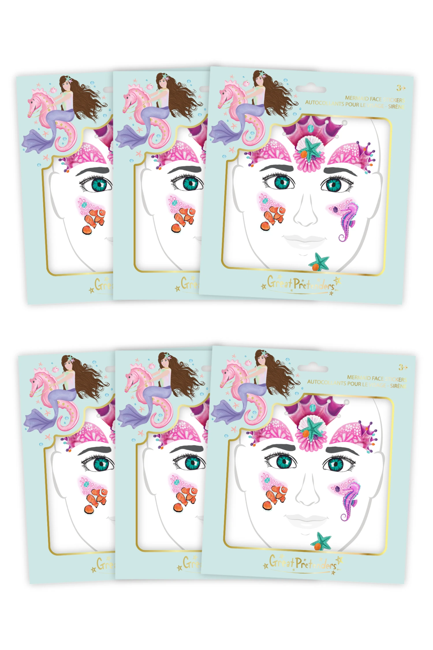 6 Packs Of Mermaid Face Stickers 1 6 Packs Of Mermaid Face Stickers